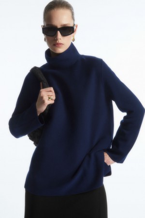 COS A-Line Funnel-Neck Top Pulóverek Női Sötétkék | FIPK-80574