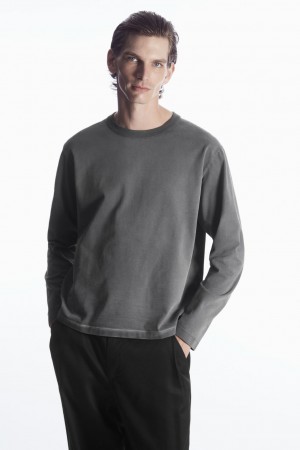 COS Boxy Heavyweight Long-Sleeved Póló Férfi Sötétszürke | EAFT-36947