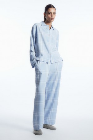 COS Checked Flannel Pajama Set Pizsama Női Világos Kék Fehér | HLTZ-95274