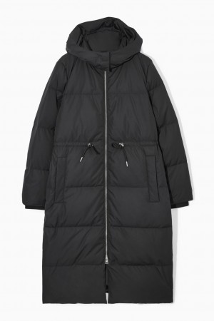 COS Csuklyás Recycled Down Puffer Kabátok Női Fekete | RLYQ-65804