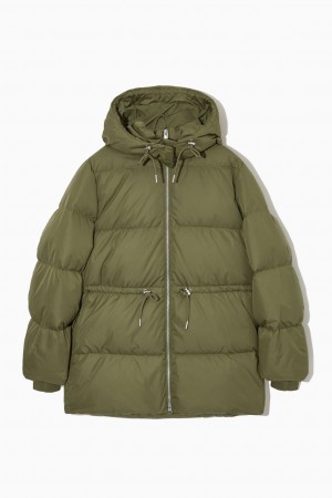 COS Drawstring-Derekú Puffer Kabátok Női Khaki Zöld | QTXI-75382