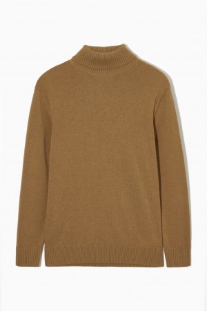 COS Gyapjú-Cashmere Turtleneck Pulóverek Férfi Sötétbézs | NFOW-28350