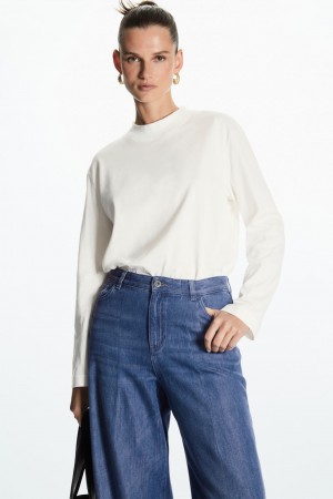 COS Long-Sleeved Mock-Neck Póló Női Fehér | KBFI-56834