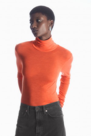 COS Merino Gyapjú Turtleneck Top Pulóverek Női Narancssárga | MBQH-92175