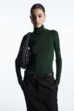 COS Merino Gyapjú Turtleneck Top Pulóverek Női Sötétzöld | MSVA-62583