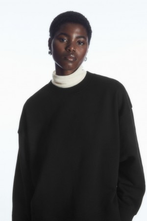 COS Oversized Fleece-Back Pulóver Női Fekete | XOQZ-81579