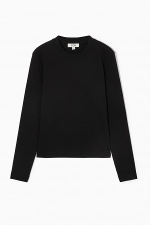 COS Regular-Fit Heavyweight Long-Sleeved Póló Női Fekete | XMDY-03197