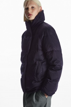 COS Shawl-Collar Puffer Kabát Női Sötétkék | NDXI-86941