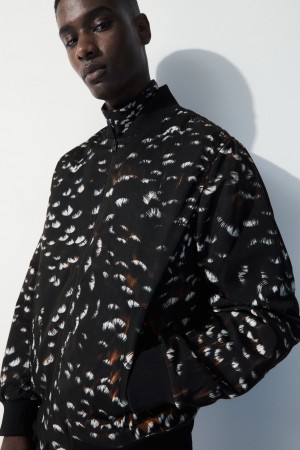 COS The Feather-Print Bomber Kabát Férfi Fekete | WYTF-40627