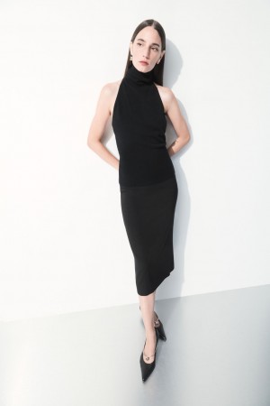 COS The Tailored Silk-Blend Midi Szoknya Női Fekete | ZPFR-04625