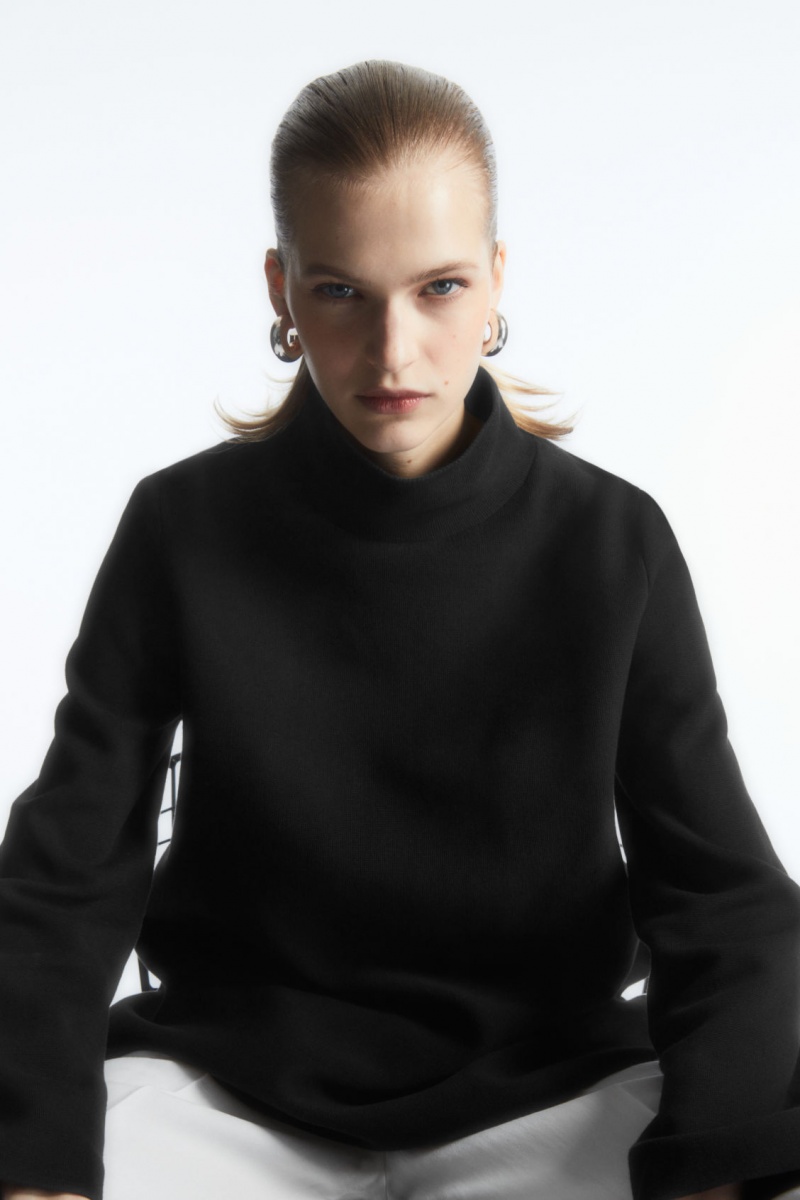 COS A-Line Funnel-Neck Top Pulóverek Női Fekete | MEGP-95478