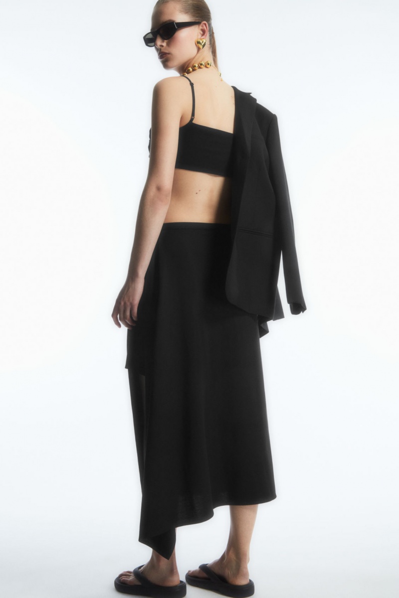 COS Asymmetric Midi Wrap Szoknya Női Fekete | FYBO-07358