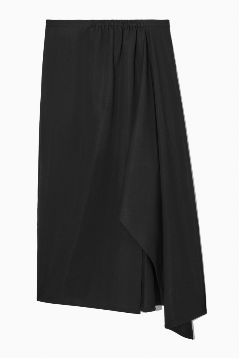 COS Asymmetric Midi Wrap Szoknya Női Fekete | FYBO-07358