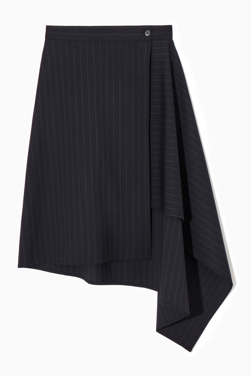 COS Asymmetric Pinstriped Gyapjú Szoknya Női Sötétkék | DMCG-75189