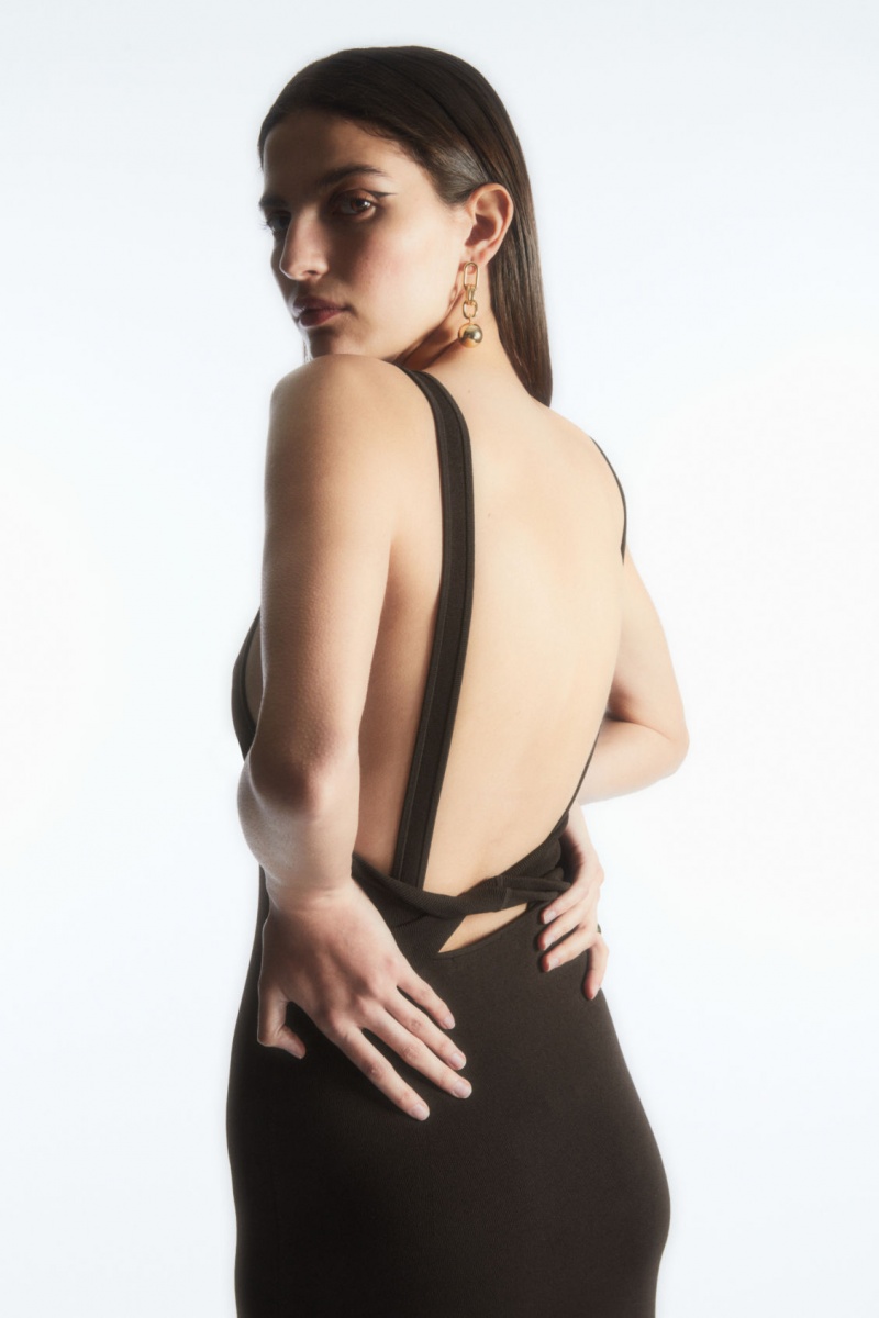 COS Backless Square-Neck Kötött Ruha Női Sötétbarna | OKDY-82079