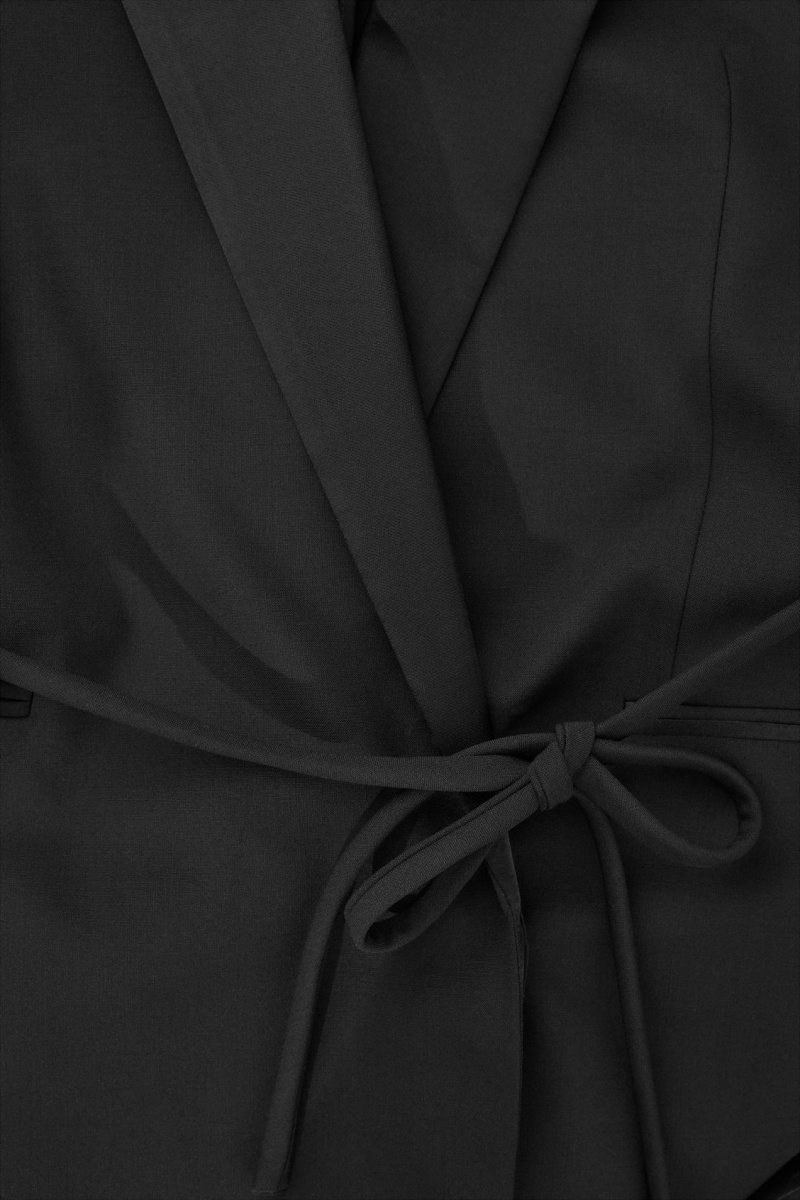 COS Belted Satin-Lapel Tuxedo Blézer Női Fekete | YHJK-01386