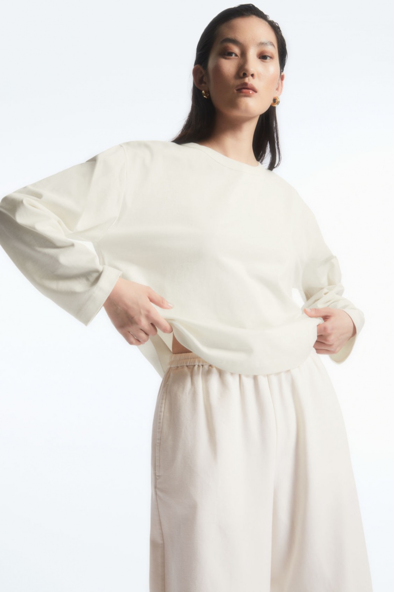 COS Boxy Long-Sleeved Póló Női Fehér | EYPR-13265