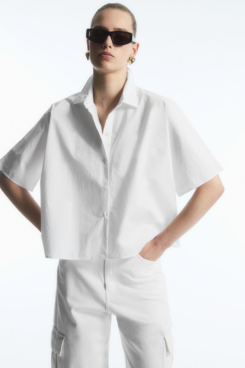 COS Boxy Rövid-Sleeved Poplin Ingek Női Fehér | FZDT-53609