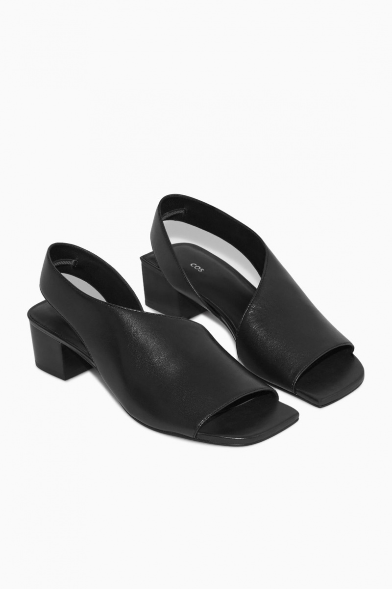 COS Bőr Slingback Block-Heel Szandál Női Fekete | LEWY-75621