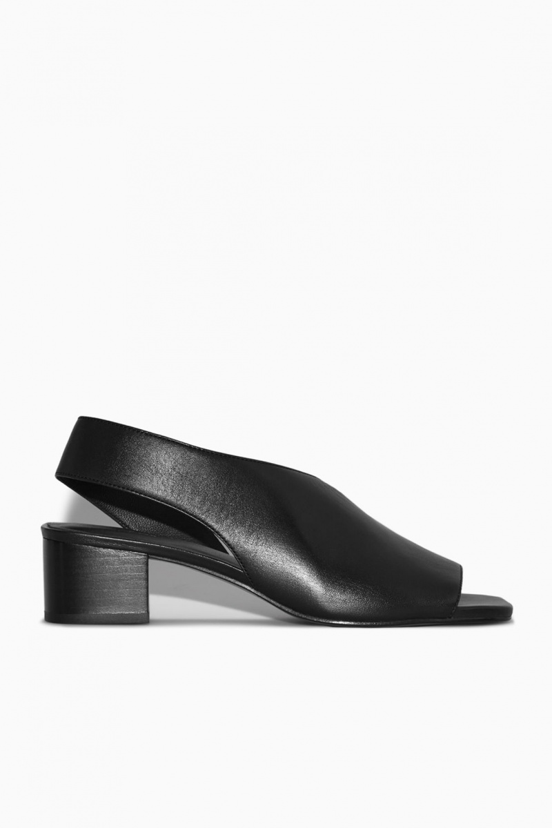 COS Bőr Slingback Block-Heel Szandál Női Fekete | KNCE-27439