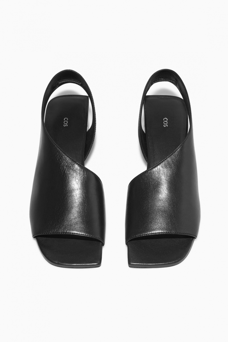 COS Bőr Slingback Block-Heel Szandál Női Fekete | KNCE-27439