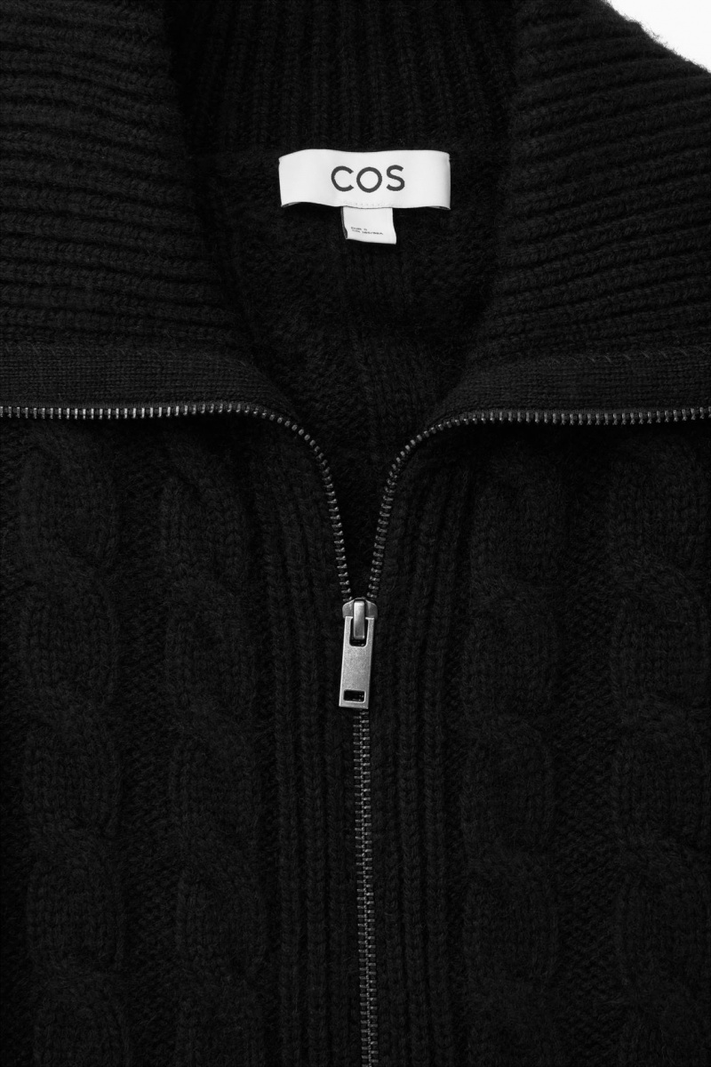 COS Cable-Knit Gyapjú Zip-Up Kabát Női Fekete | CJUS-18370