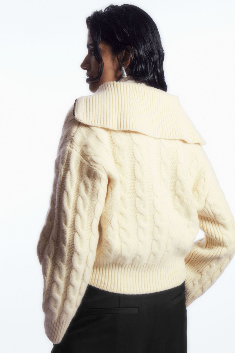 COS Cable-Knit Gyapjú Zip-Up Kabát Női Krém | WDQU-23856