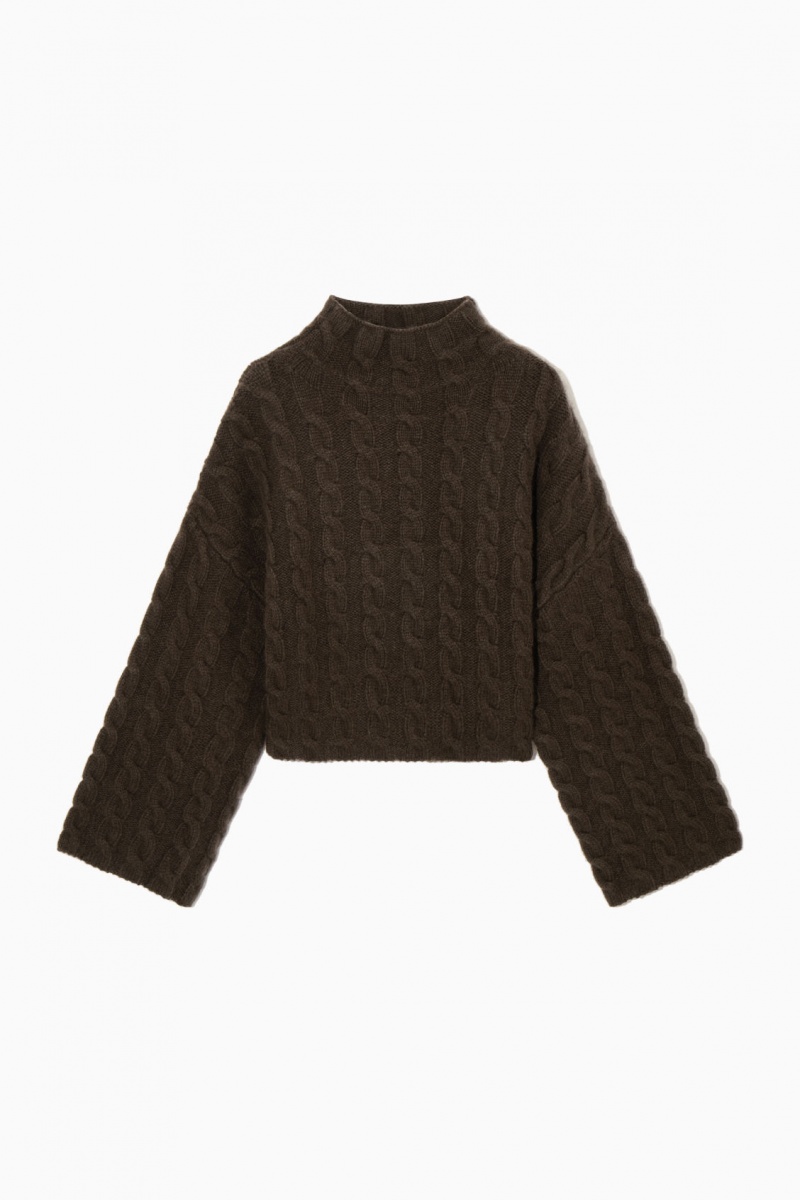 COS Cable-Knit Turtleneck Pulóverek Női Sötétbarna | OQAK-85130