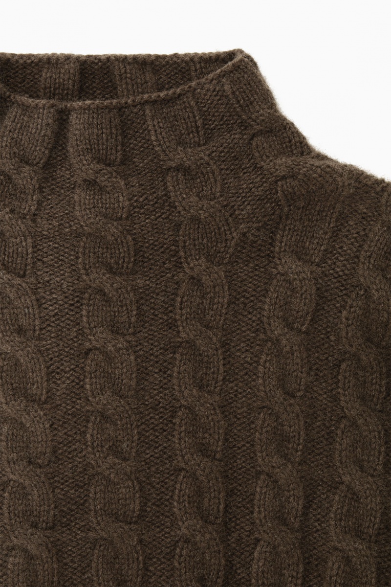 COS Cable-Knit Turtleneck Pulóverek Női Sötétbarna | OQAK-85130