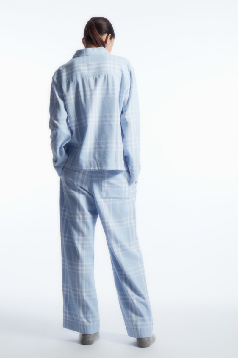 COS Checked Flannel Pajama Set Pizsama Női Világos Kék Fehér | HLTZ-95274