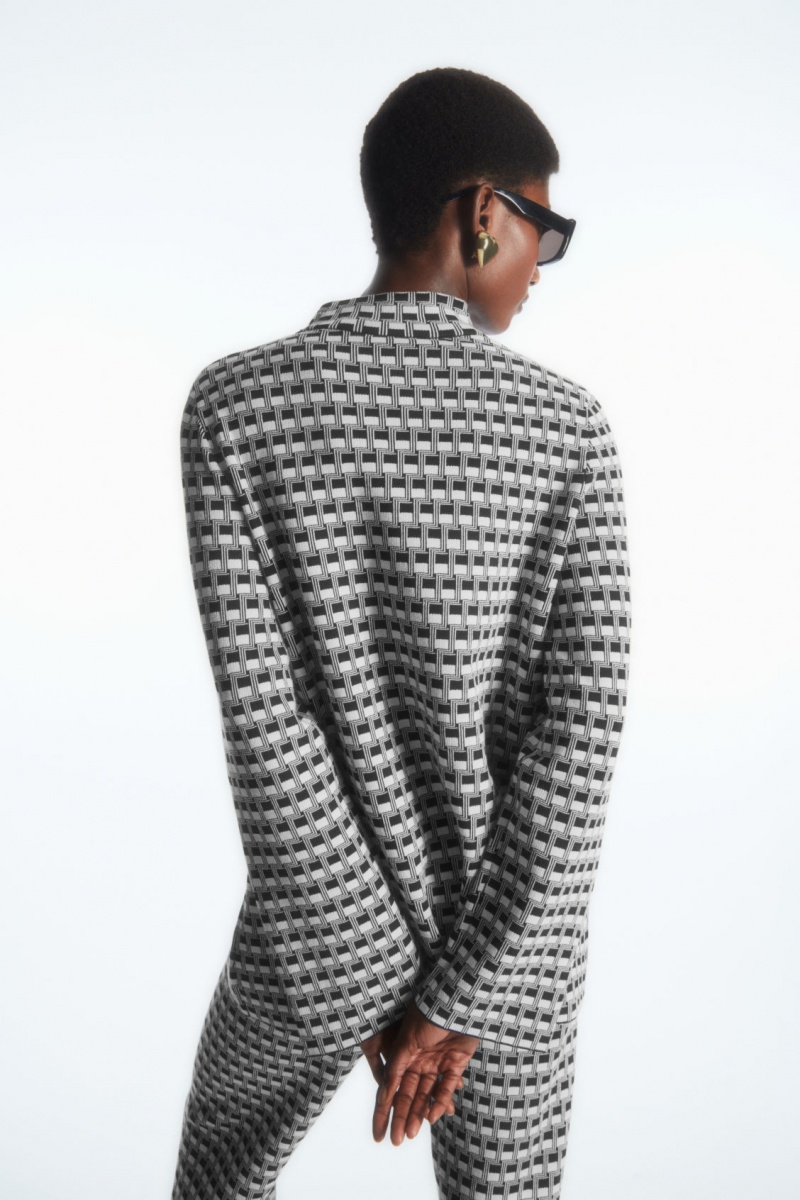 COS Checked Jacquard-Knit High-Neck Felsők Női Fekete | LHZJ-17906