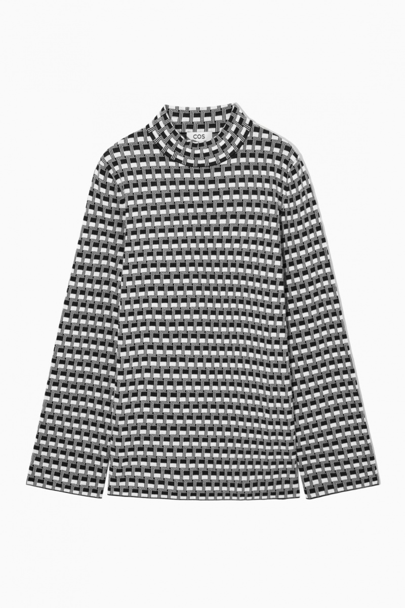 COS Checked Jacquard-Knit High-Neck Felsők Női Fekete | LHZJ-17906