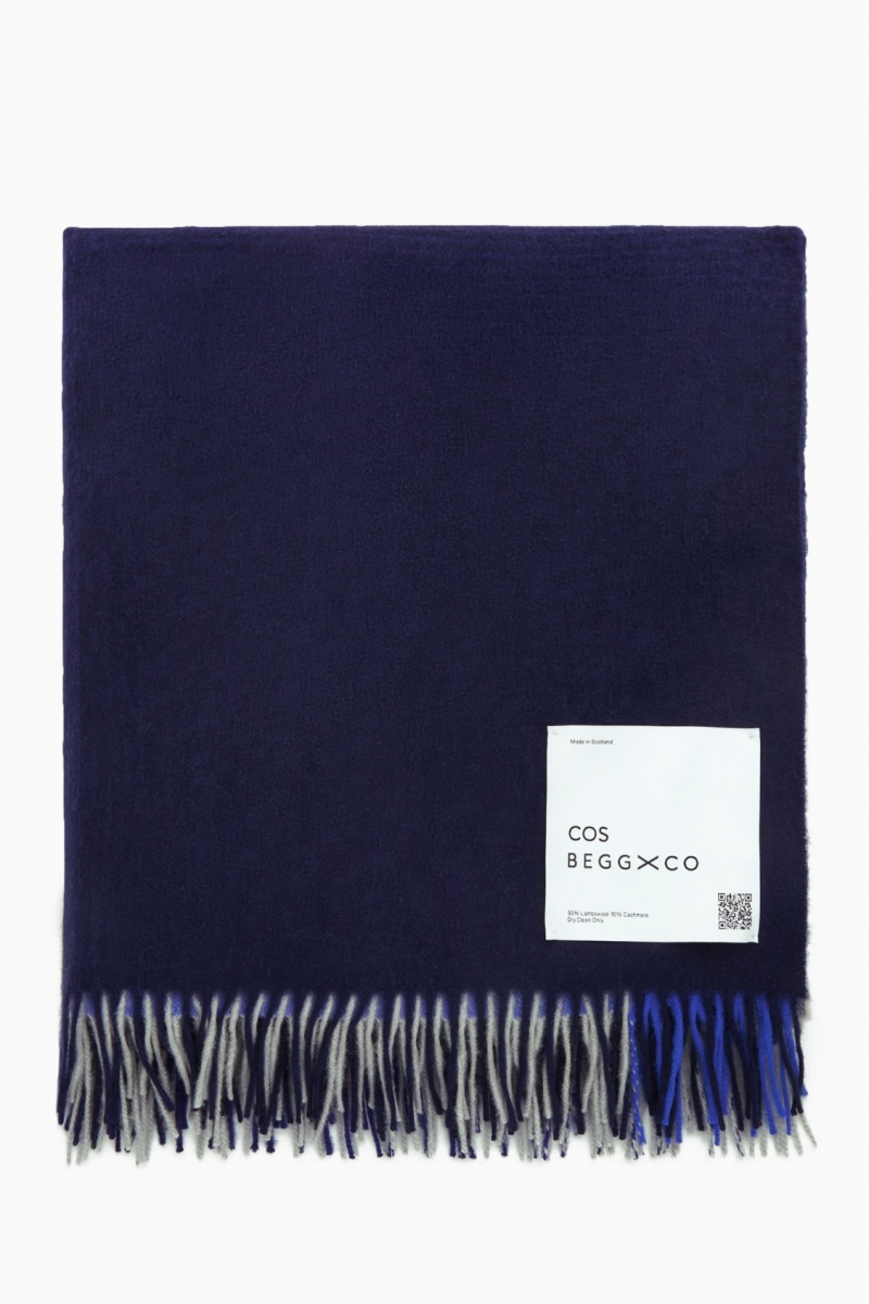 COS Checked Lambswool And Cashmere Takaró Női Kék | NDKT-76403