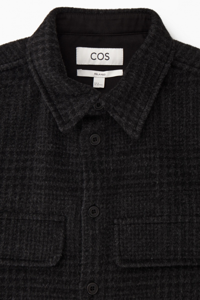 COS Checked Recycled Gyapjú Overshirt Ingek Férfi Sötétszürke | ZXWL-59736