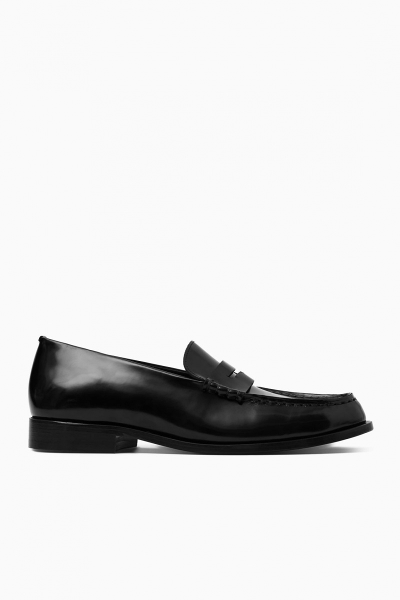 COS Classic Bőr Penny Loafers Férfi Fekete | YMHT-81504