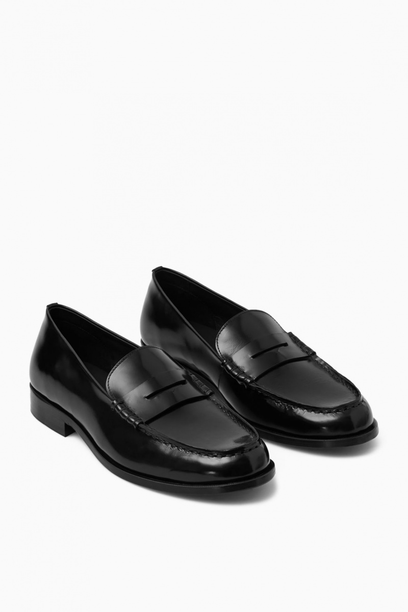 COS Classic Bőr Penny Loafers Férfi Fekete | YMHT-81504