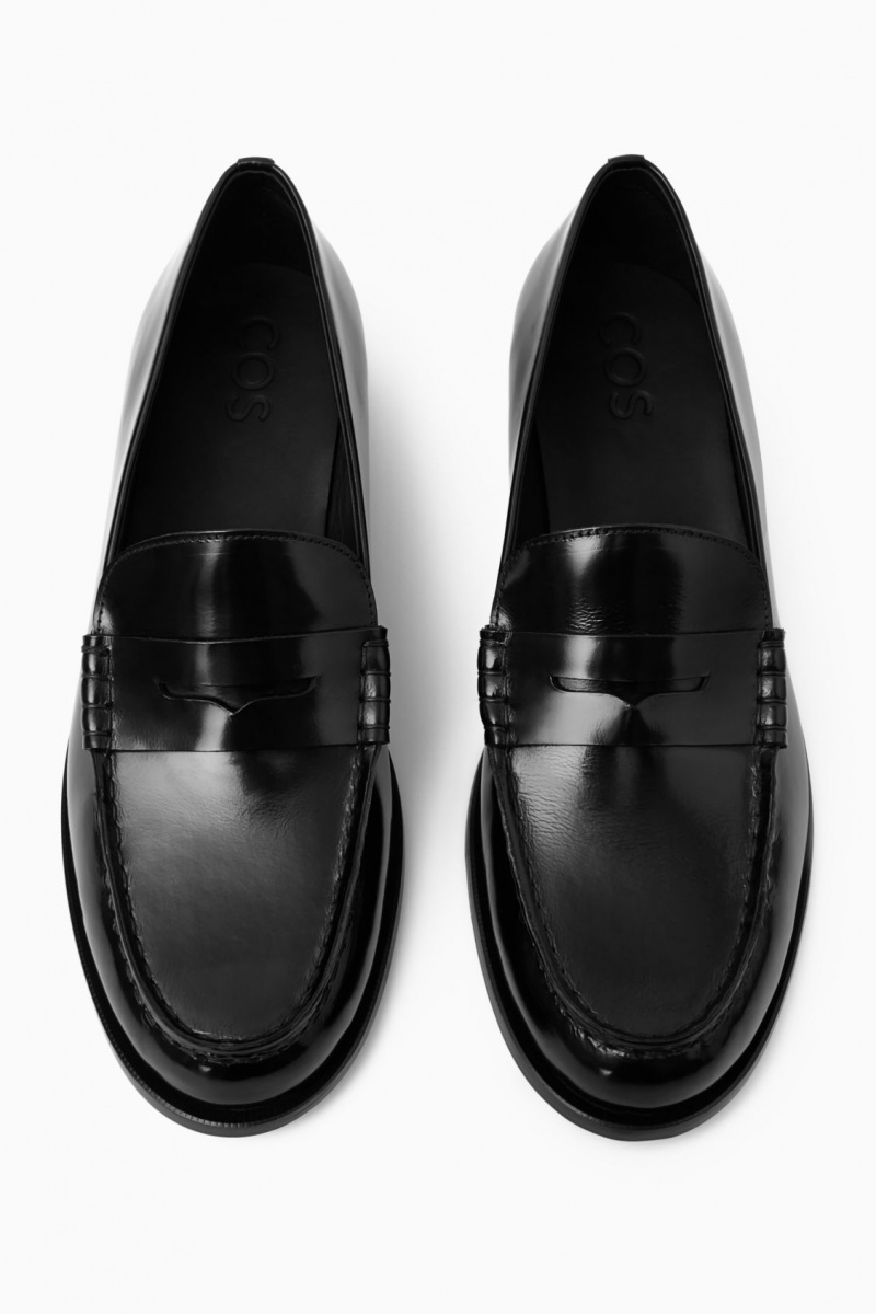 COS Classic Bőr Penny Loafers Férfi Fekete | YMHT-81504