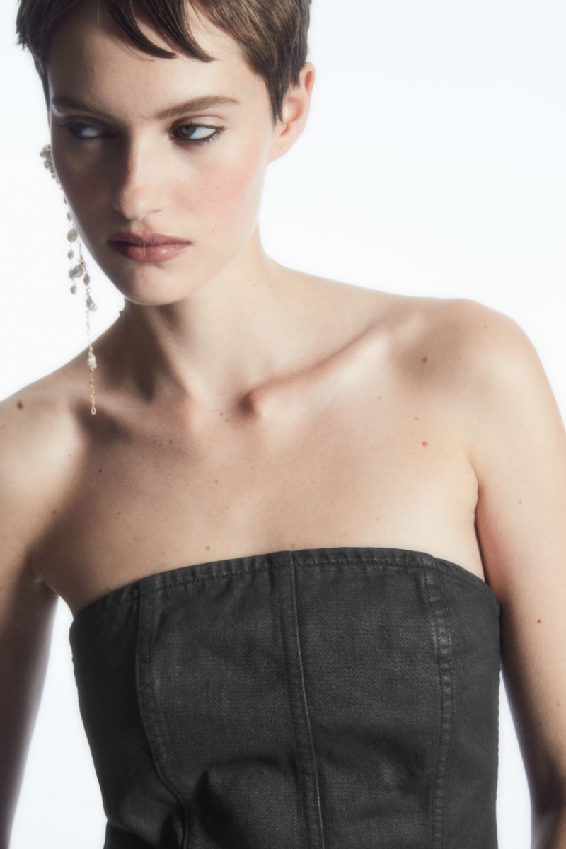 COS Coated-Denim Bustier Melltartók Női Fekete | CFNZ-86429