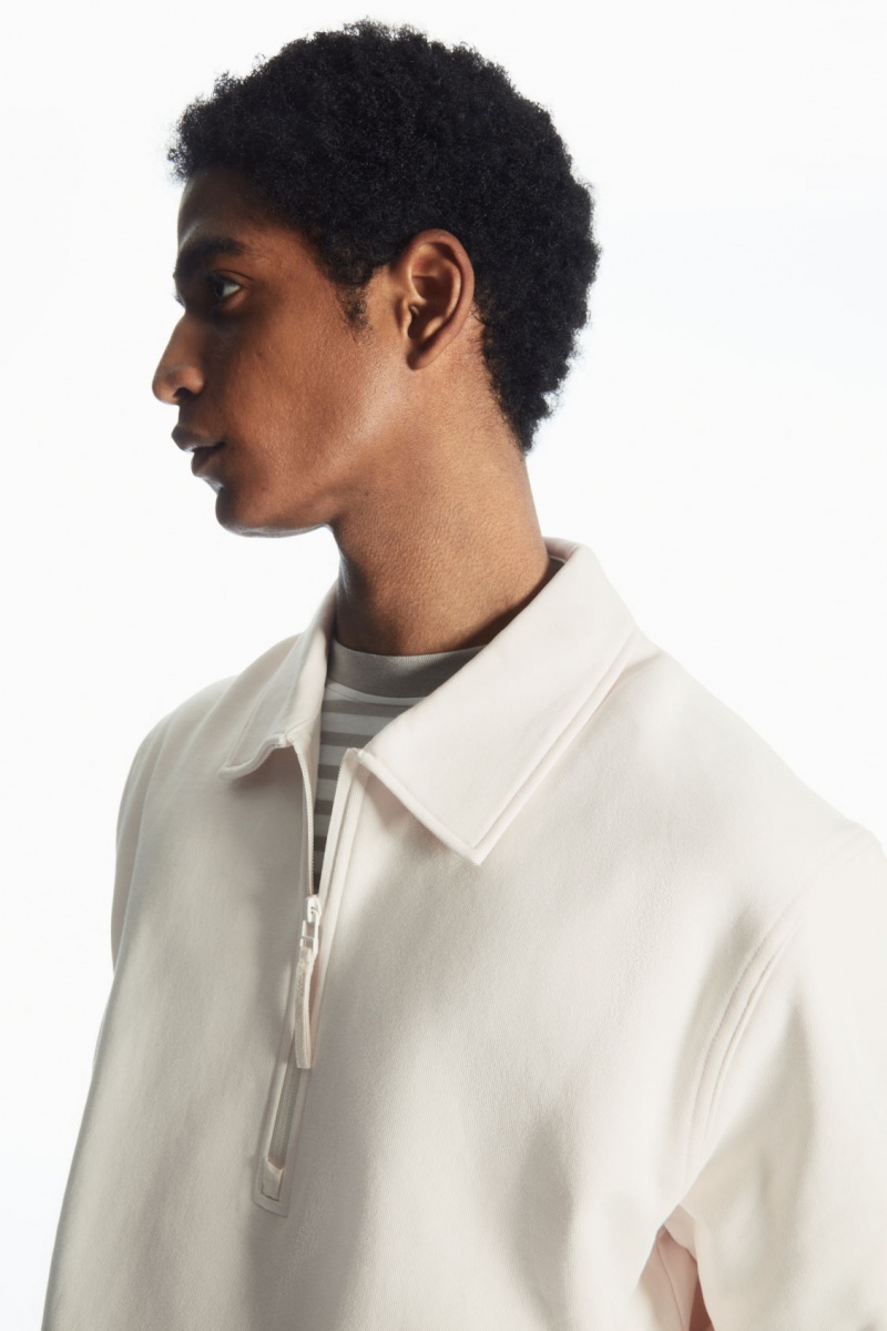 COS Collared Half-Zip Pulóver Férfi Krém | OJET-81065