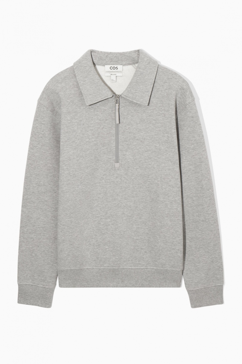 COS Collared Half-Zip Pulóver Férfi Szürke | OVRH-43715