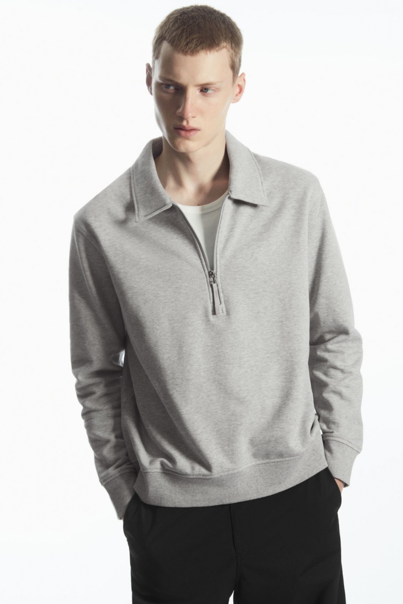 COS Collared Half-Zip Pulóver Férfi Szürke | OVRH-43715