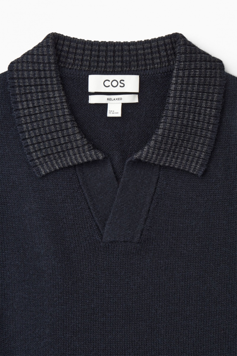 COS Contrast-Tipped Merino Pólóing Férfi Sötétkék Szürke | EBMQ-03926