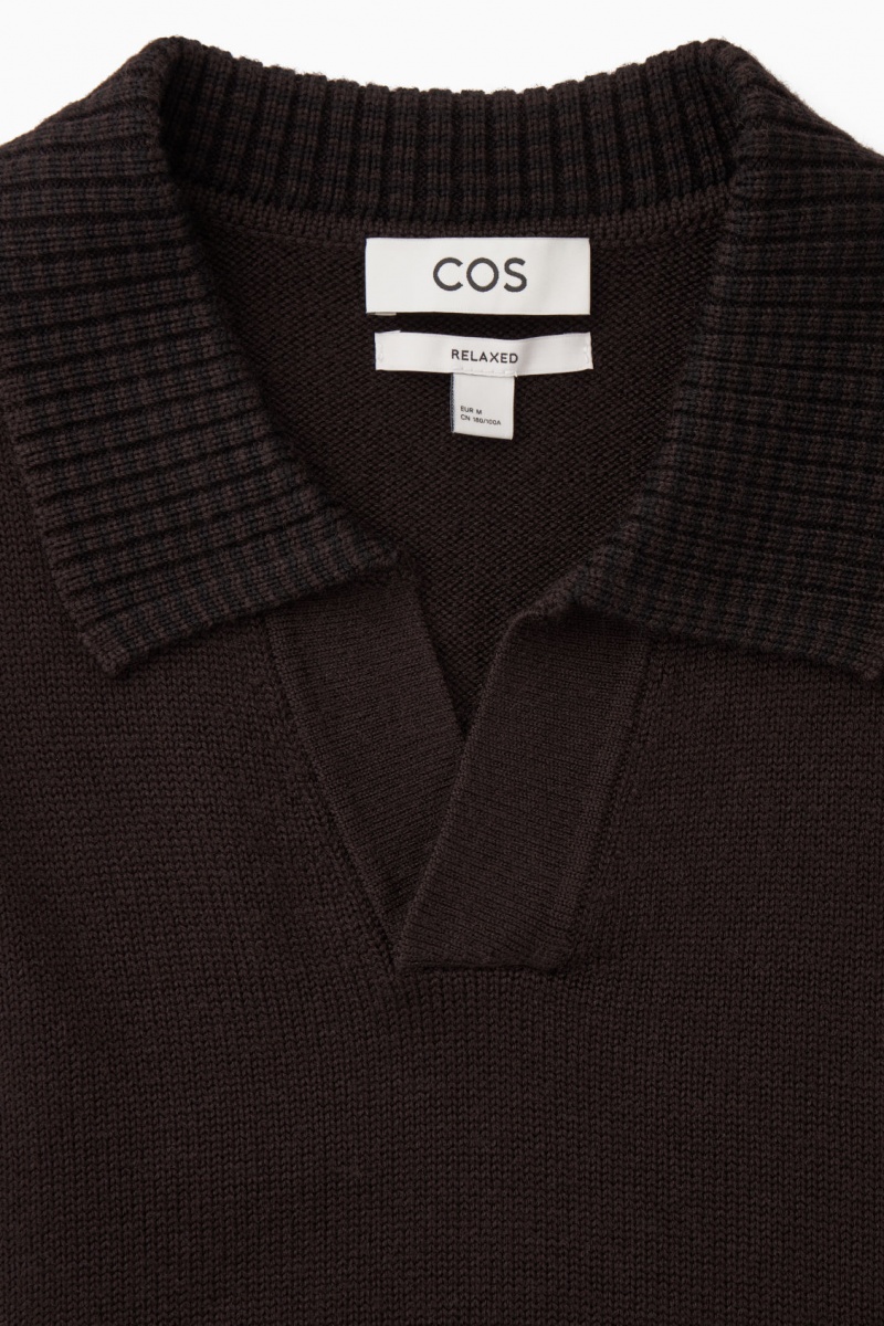 COS Contrast-Tipped Merino Pólóing Férfi Sötétbarna | IBOY-02651