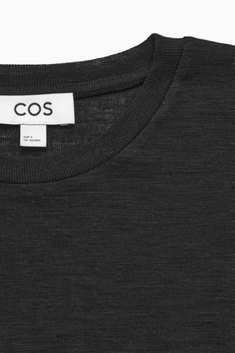 COS Crew-Neck Merino Gyapjú Top Pulóverek Női Fekete | DAKQ-05639