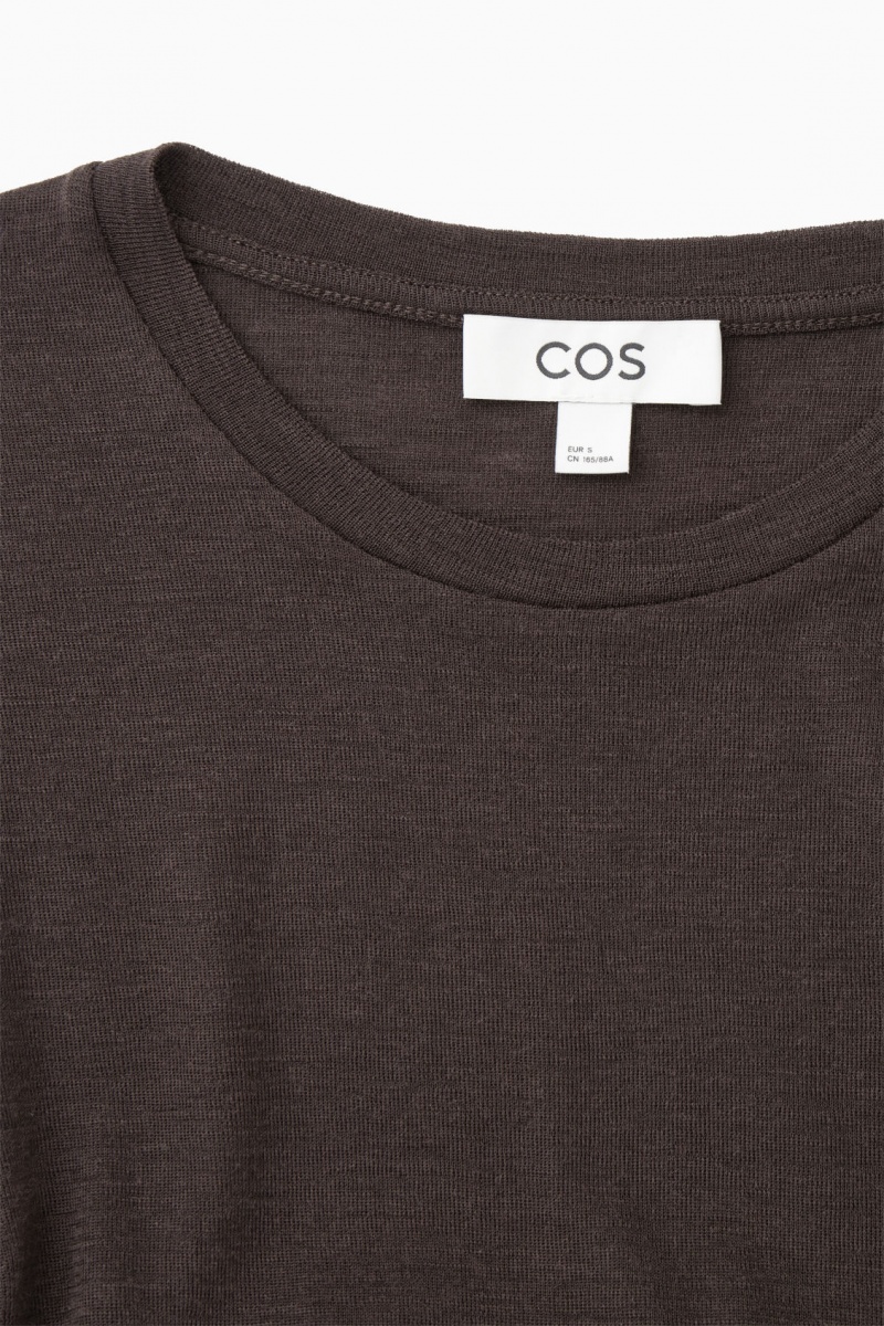 COS Crew-Neck Merino Gyapjú Top Pulóverek Női Sötétbarna | ZMSP-93871