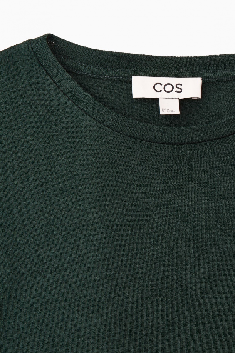 COS Crew-Neck Merino Gyapjú Top Pulóverek Női Sötétzöld | KJTF-42639