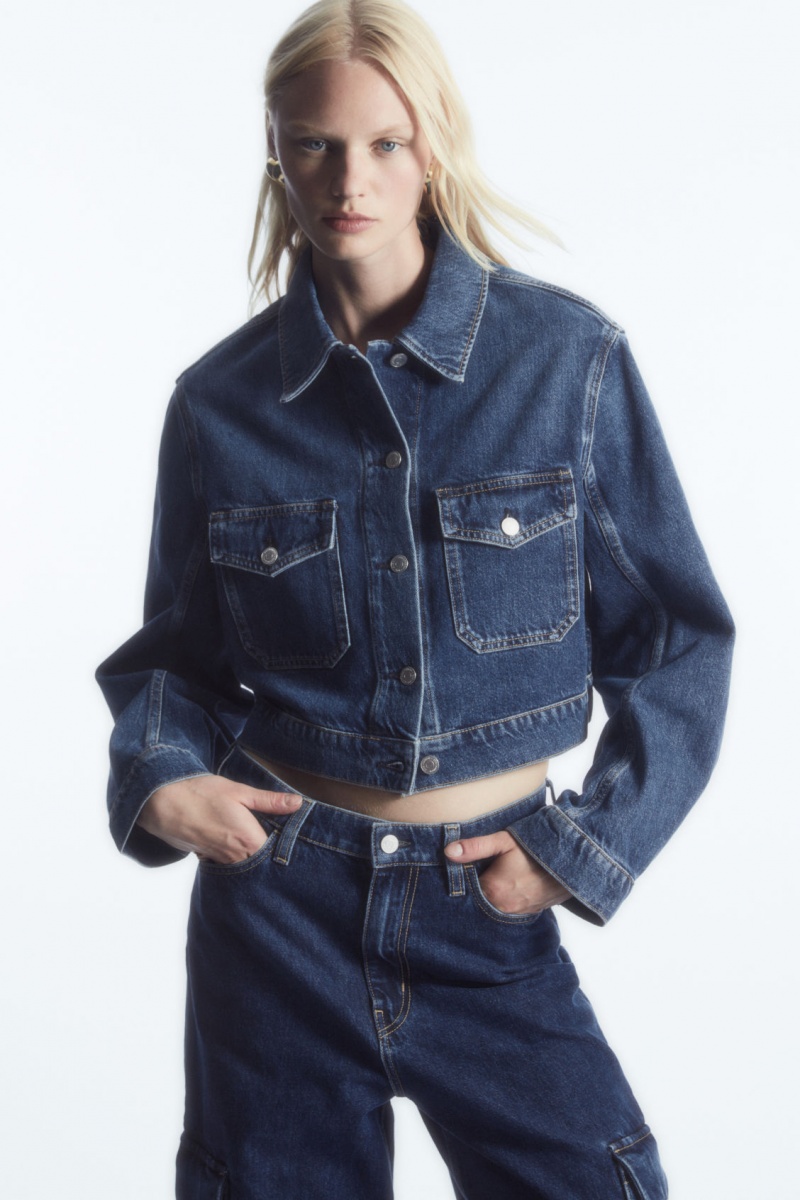 COS Cropped Denim Kabát Női Kék | FSLW-75820