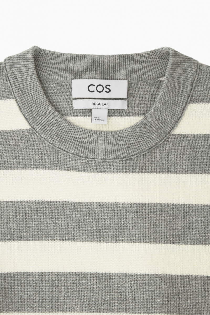 COS Csíkos Kötött Jumpers Férfi Szürke | UOCD-23851