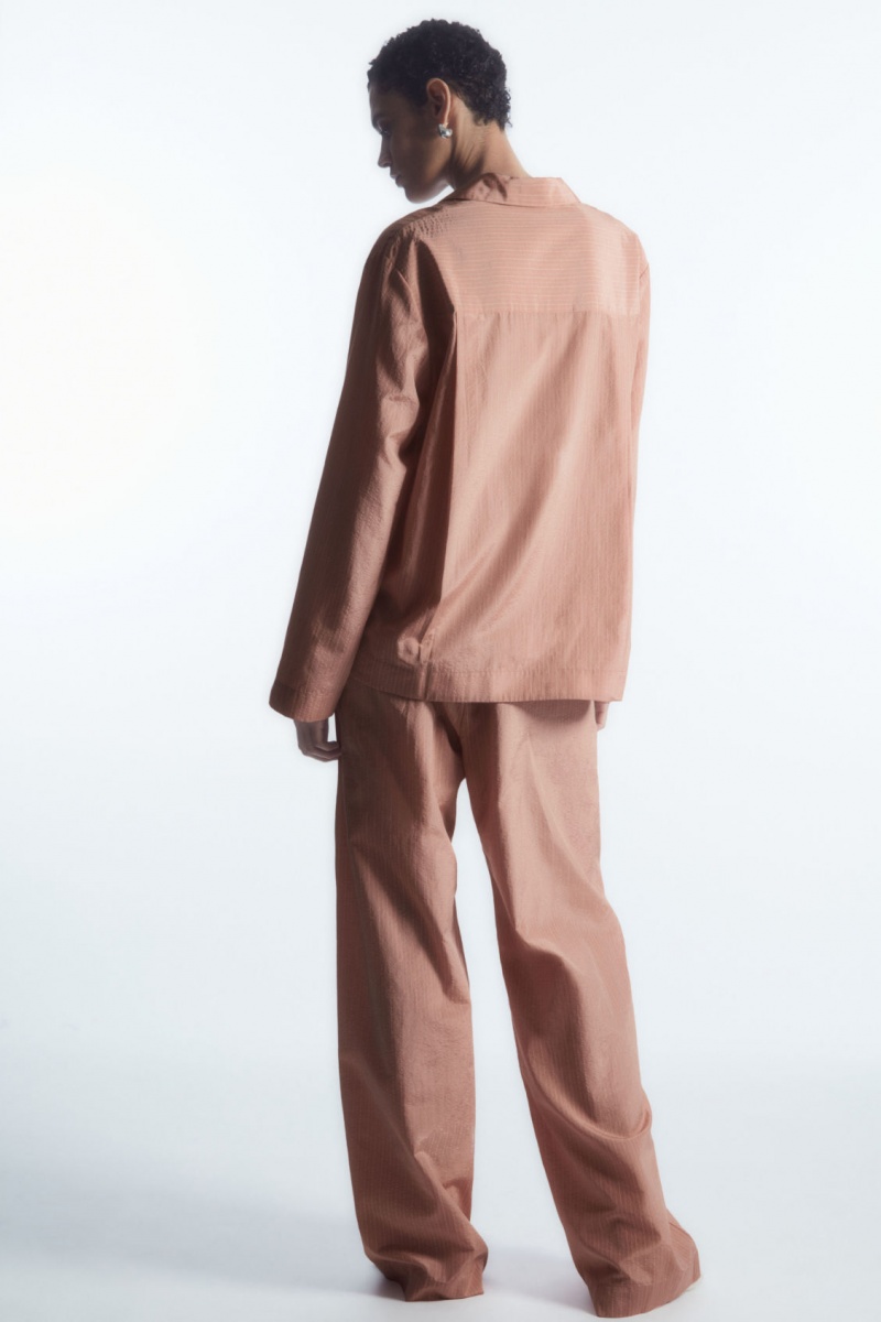 COS Csíkos Silk-Blend Pajama Ingek Női Rózsaszín | HLJQ-28640