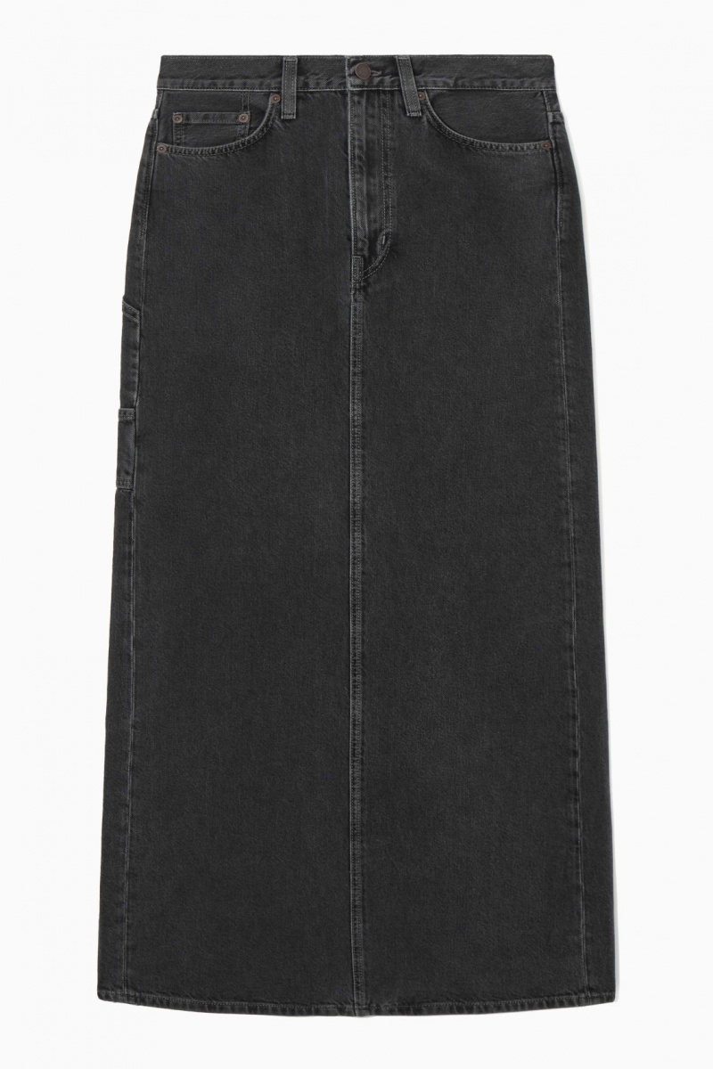 COS Denim Maxi Szoknya Női Fekete | DBGW-91402